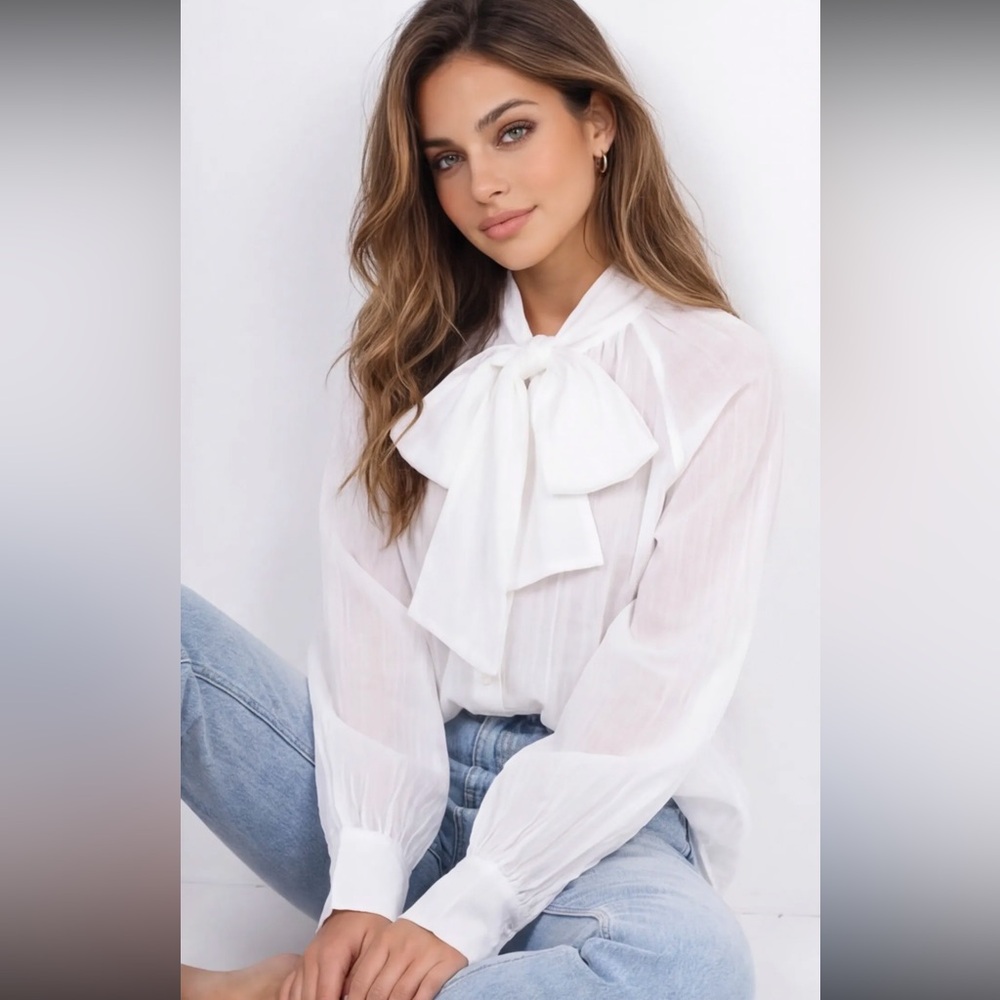 ShopEvelynne White Bow Tie Blouse